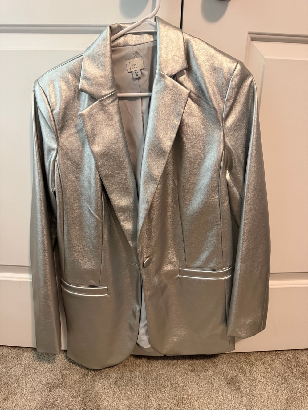 Metallic Silver Women's Blazer Jacket - Size M
